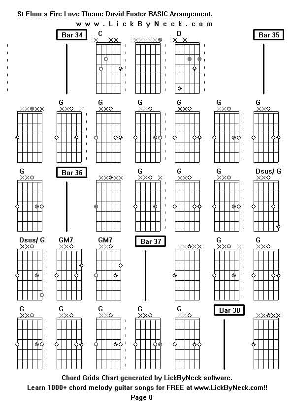 Chord Grids Chart of chord melody fingerstyle guitar song-St Elmo s Fire Love Theme-David Foster-BASIC Arrangement,generated by LickByNeck software.